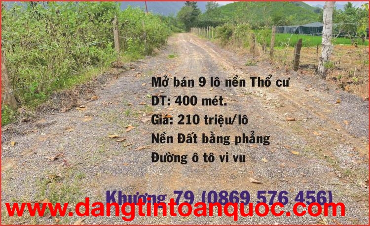 MỞ BÁN 9 LÔ NỀN THỔ CƯ GIÁ 210 TRIỆU TẠI KHÁNH VĨNH KHÁNH HOÀ