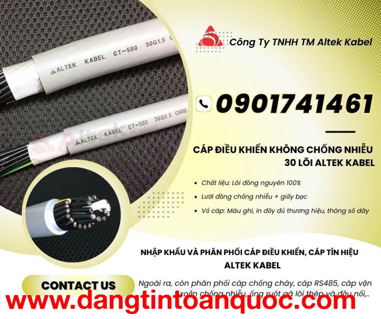 Cáp điều khiển 30 lõi chống nhiễu Vĩnh Phúc, Bắc Giang, Thái Nguyên