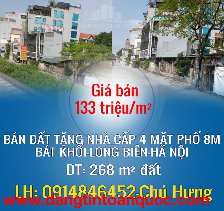 CHÍNH CHỦ BÁN ĐẤT TẶNG NHÀ CẤP 4 MẶT PHỐ 8M BÁT KHỐI-LONG BIÊN