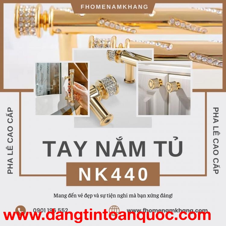 Tay nắm tủ dạng tròn đính đá pha lê cao cấp NK440 | Zalo 0901 196 552