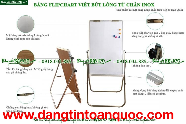 Bảng Flipchart viết bút lông từ Hàn Quốc chân inox 