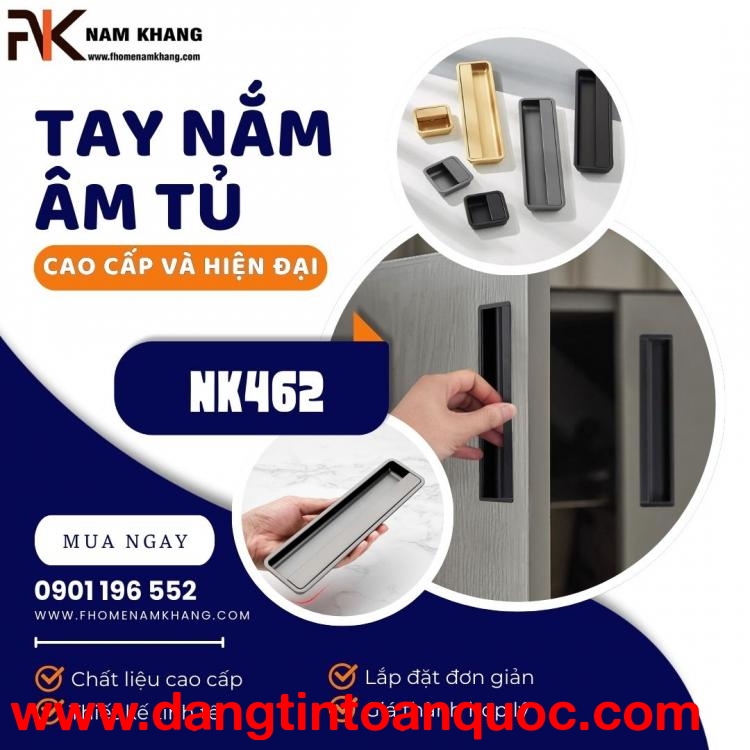 Tay nắm tủ cao cáp thiết kế lắp đặt âm hiện đại NK462 | Zalo 0901 196 552