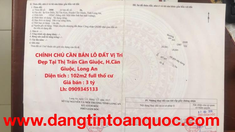 CHÍNH CHỦ CẦN BÁN LÔ ĐẤT Vị Trí Đẹp Tại Thị Trấn Cần Giuộc, H.Cần Giuộc, Long An