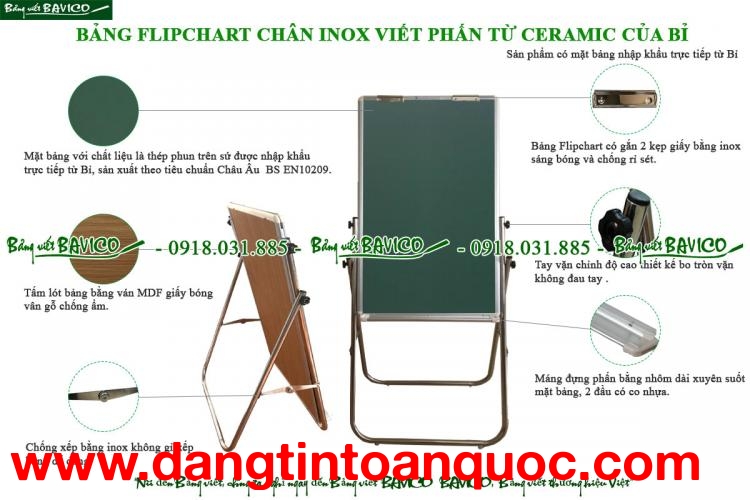 Bảng flipchart chân inox viết phấn từ Ceramic nhập khẩu Bỉ 