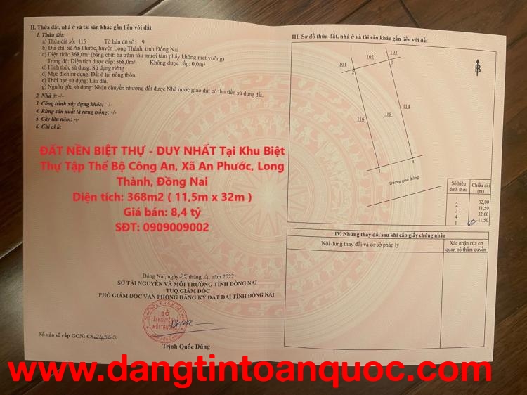 ĐẤT NỀN BIỆT THỰ - DUY NHẤT Tại Khu Biệt Thự Tập Thể Bộ Công An, Xã An Phước, Long Thành, Đồng Nai