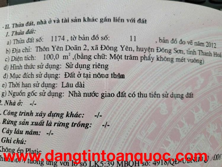 ĐẤT ĐẸP - GIÁ TỐT - Chính Chủ Cần Bán Lô Đất tại Đường 517, Xã Đông Yên, Đông Sơn, Thanh Hóa.