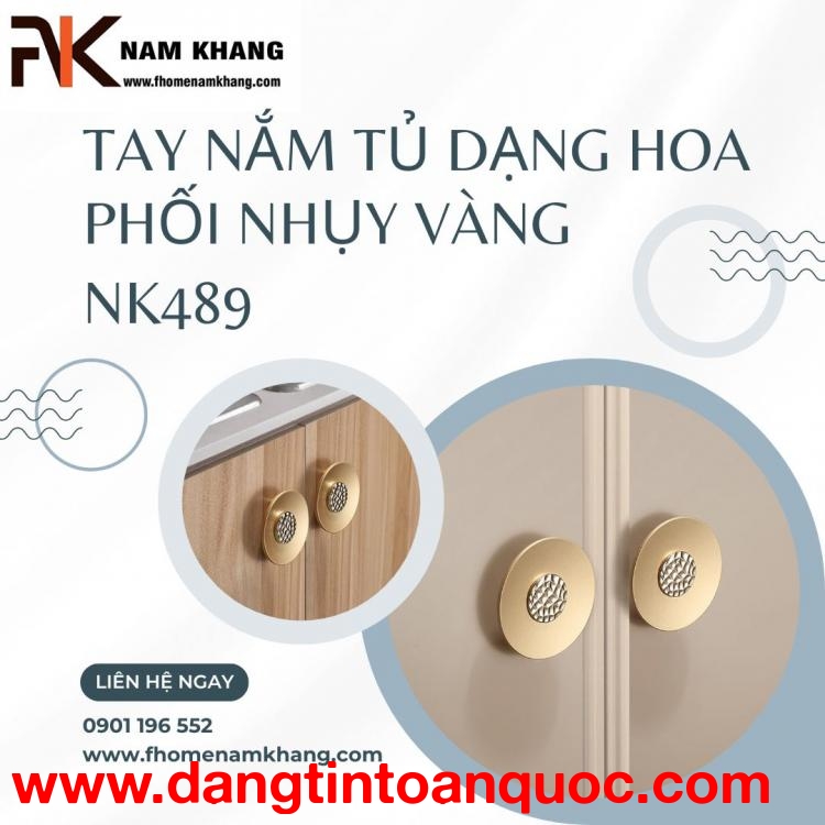 Tay nắm tủ thiết kế dạng hoa phối nhụy vàng NK489 | Zalo 0901 196 552