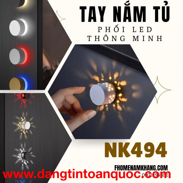 Núm cửa tủ cao cấp phối đèn LED thông minh NK494 | Zalo 0901 196 552