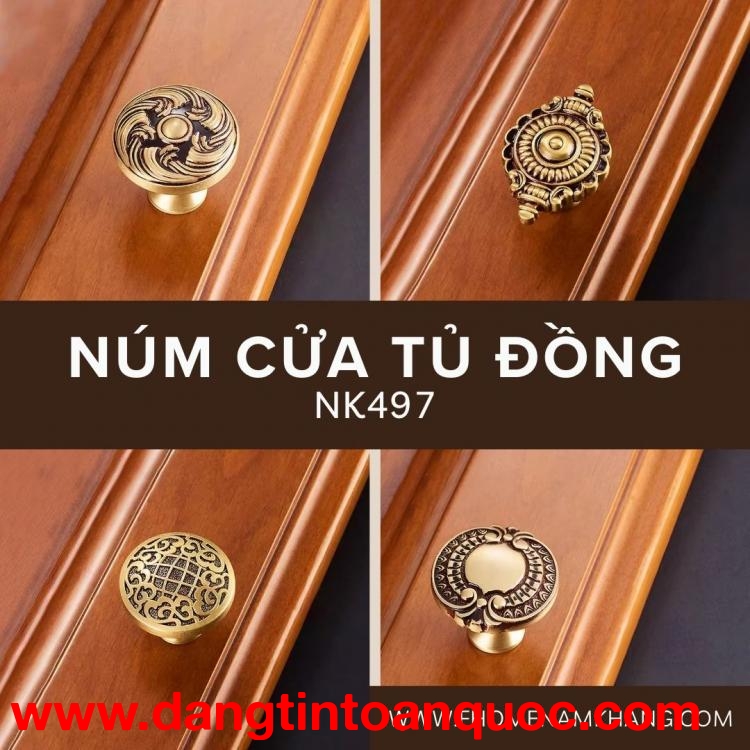 Núm cửa tủ đồng thiết kế hoa văn cổ điển NK497 | Zalo 0901 196 552