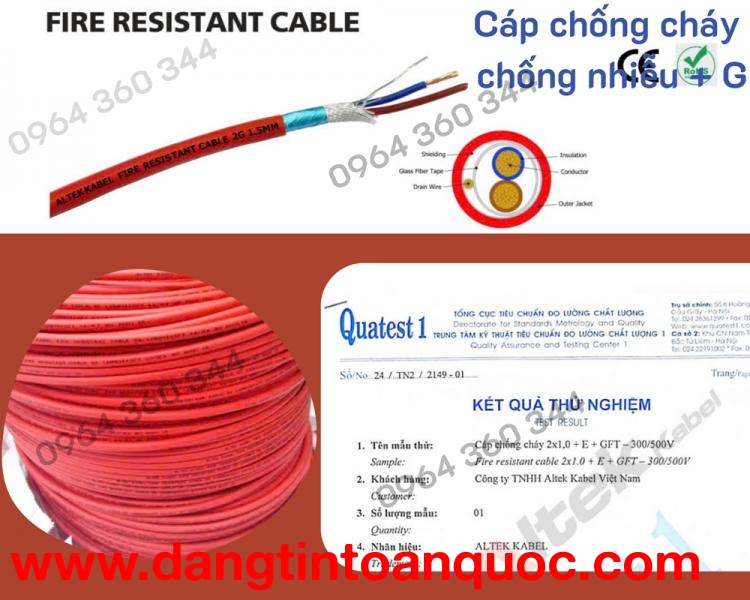 Cáp tín hiệu chống cháy chống nhiễu 2 x 1.5mm2 giá tốt