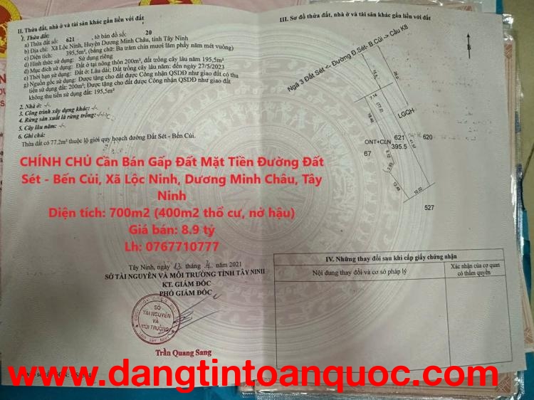 CHÍNH CHỦ Cần Bán Gấp Đất Mặt Tiền Đường Đất Sét - Bến Củi, Xã Lộc Ninh, Dương Minh Châu, Tây Ninh