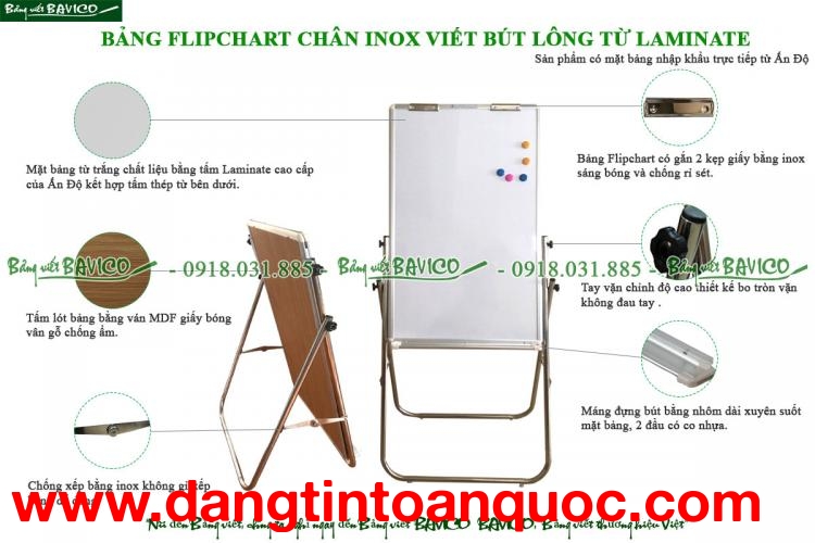  Bảng Flipchart chân inox viết bút lông từ Laminate  