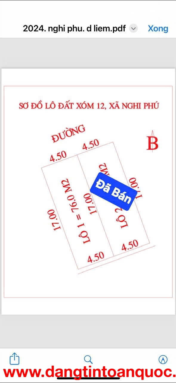 Bán lô 76m2 đất Tái Định Cư Xóm 12 Nghi Phú, Gần Hồ Điều Hòa 2 TP Vinh