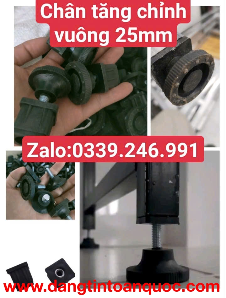 Tổng kho chân tăng chỉnh chiều cao, bịt đầu vuông 25mm giá sỉ