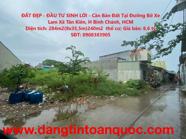 ĐẤT ĐẸP - ĐẦU TƯ SINH LỜI - Cần Bán Đất Tại Đường Bờ Xe Lam Xã Tân Kiên, H Bình Chánh, HCM