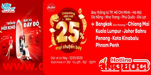 Air Asia ưu đãi giảm 25% giá vé mừng năm mới