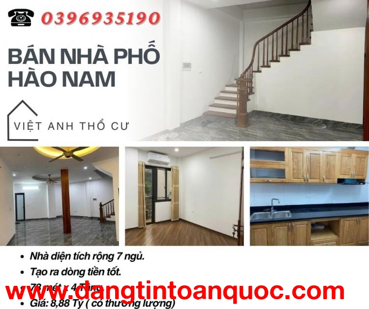 Bán nhà Hào Nam Đống Đa, Giá Đầu Tư, Cho Thuê Dễ Dàng, 73mx4T, Giá: 8,88 Tỷ, Lh: 0396935190.