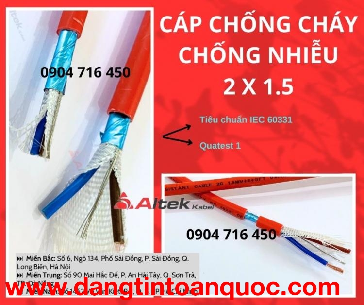 Cáp chống cháy 2C x 1.5mm2 FR IEC 60331 Altek Kabel