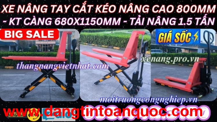 Xe nâng tay cắt kéo 1.5 tấn nâng cao 800mm HL1.5T - xả kho giá cực sốc
