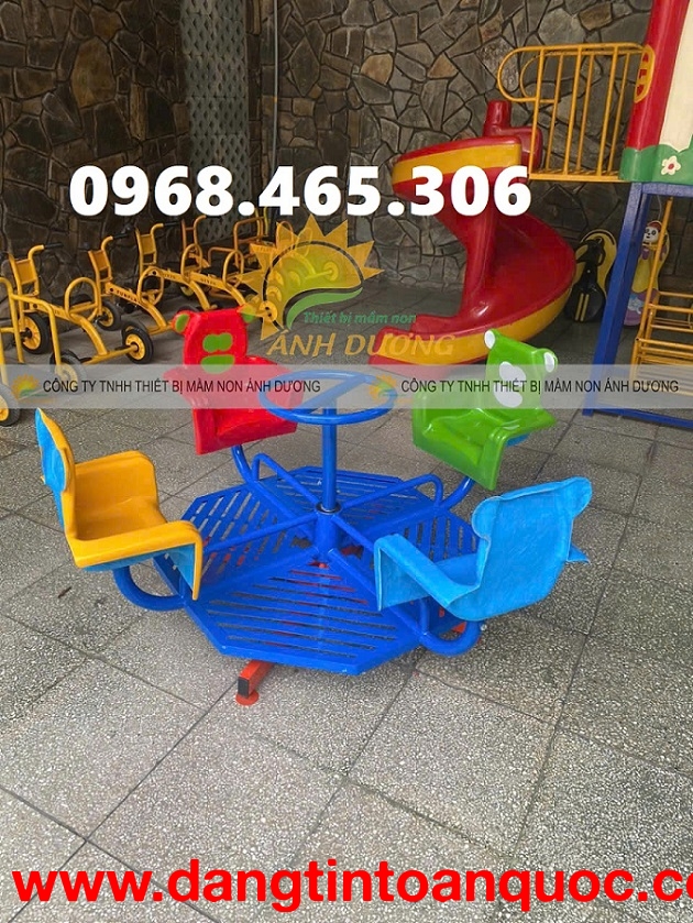 Bập bênh 4 ghế hình gấu, đu quay 4 ghế gấu dành cho trẻ em