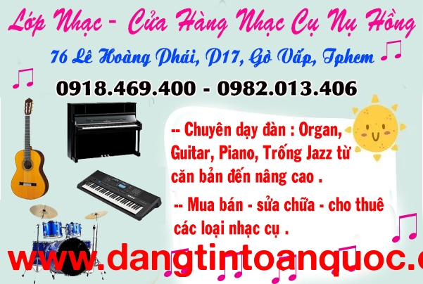 Mùa hè 2025 học đàn organ, guitar, piano, trống jazz tại Lớp Nhạc Nụ Hồng 