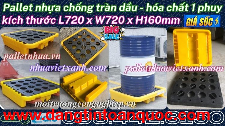 Pallet nhựa chống tràn 1 phuy 720x720x160mm