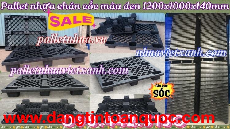 Pallet nhựa cốc 9 chân 1200x1000x140mm màu đen