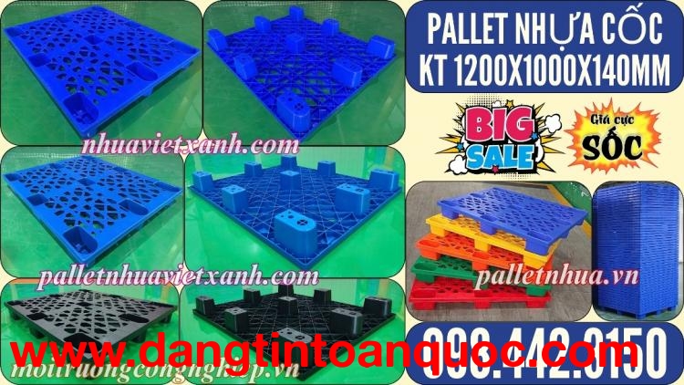 Pallet nhựa cốc 9 chân 1200x1000x140mm mặt lưới