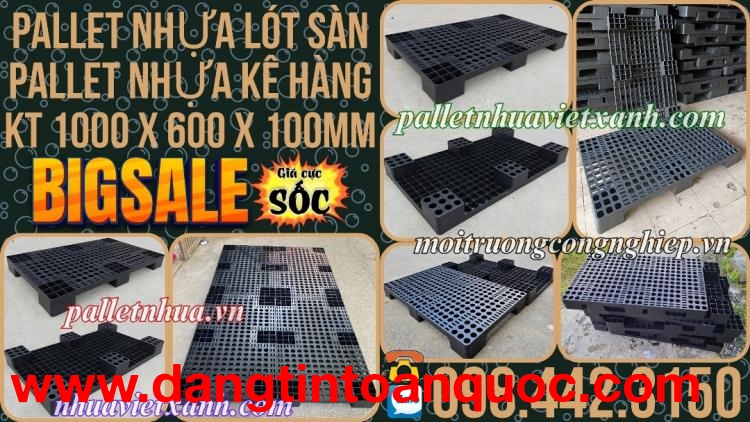 Pallet nhựa 1000x600x100mm màu đen - thanh lý hàng tồn giá siêu rẻ