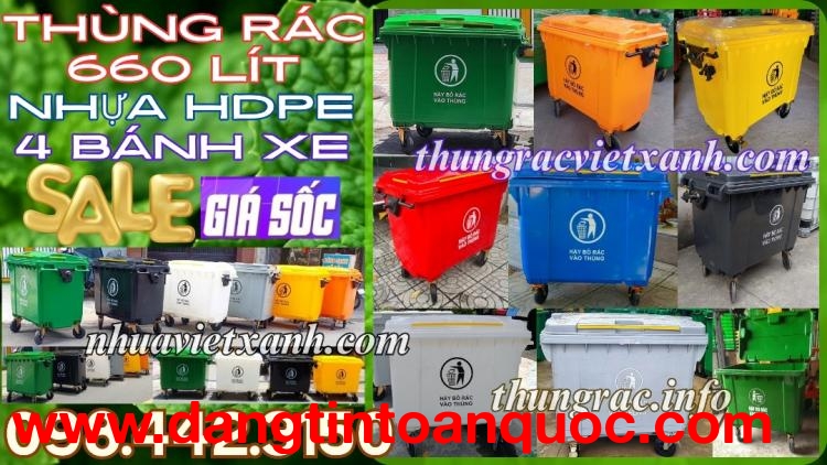 Thùng rác nhựa 660 lít nhiều màu sắc giúp phân loại rác thải