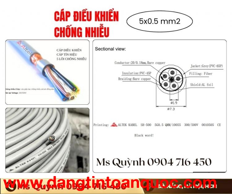 Cáp điều khiển tin hiệu báo cháy 5x0.5, 5x0.75 Altek Kabel Đà Nẵng, Hà Nội, HCM