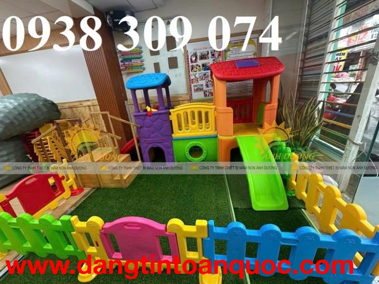 Cầu trượt 2 khối nhà,hàng rào nhựa mầm non,nhà leo cầu trượt 2 khối