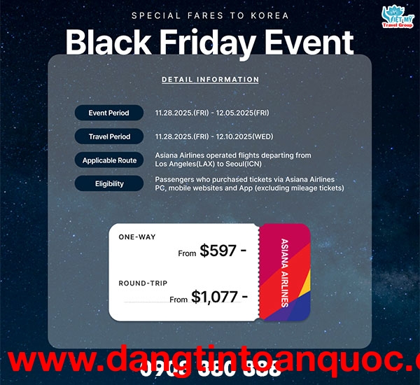 Asiana Airlines ưu đãi vé máy bay Black Friday