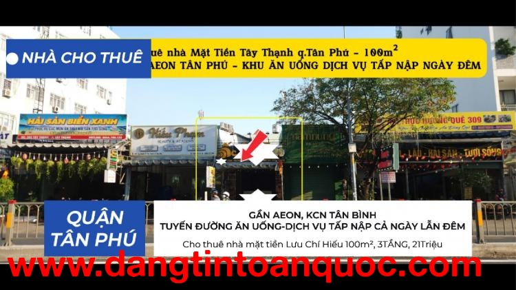 Cho thuê nhà Mặt Tiền Tây Thạnh 108m² - CẠNH AEON - KHU ĂN UỐNG-DỊCH VỤ SẦM UẤT