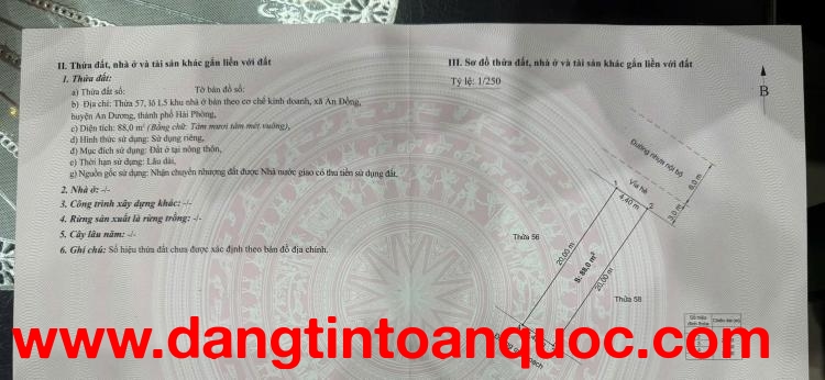 Bán đất 88m2 đối diện công viên tại Trang Quan, An Đồng, An Dương