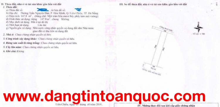 Bán Biệt thự 2 tầng đường Trần Nguyên Đán - DT 296m2