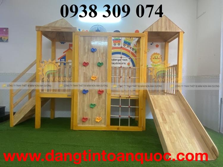 Cầu trượt gỗ mầm non, cầu trượt liên hoàn gỗ trong nhà