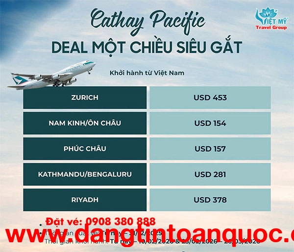 Cathay Pacific khuyến mãi vé máy bay cuối năm