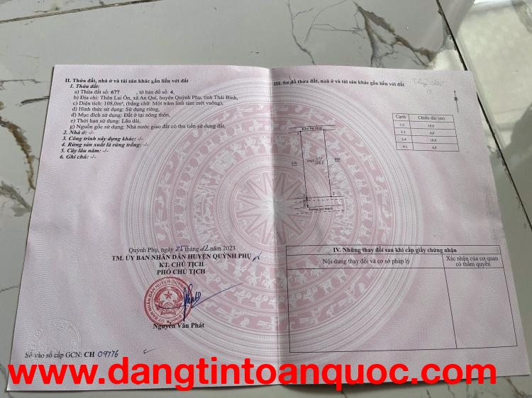 ĐẤT CHÍNH CHỦ - GIÁ TỐT Thôn Lai Ổn, Xã An Quý, Huyện Quỳnh Phụ, Tỉnh Thái Bình cũ