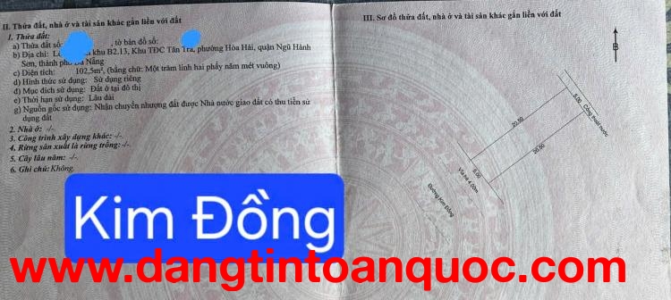 ????????Bán đất mặt tiền đường 7,5m KIM ĐỒNG - gần bãi tắm Tân Trà