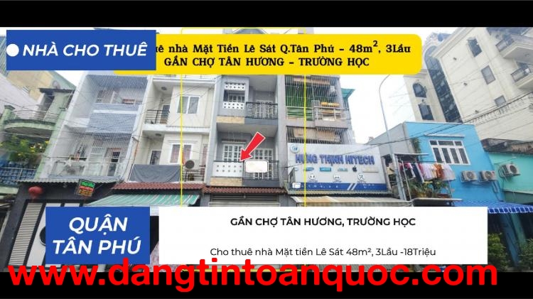 Cho thuê nhà Mặt tiền Lê Sát 48m², 3Lầu -18Triệu - GẦN CHỢ, TRƯỜNG HỌC