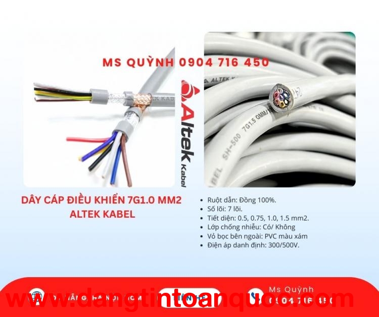 Dây cáp tín hiệu 7×0.5, 7×0.75, 7×1.0, 7×1.5 Altek Kabel Đà Nẵng, Hà Nội, Đồng Tháp, Đồng Nai