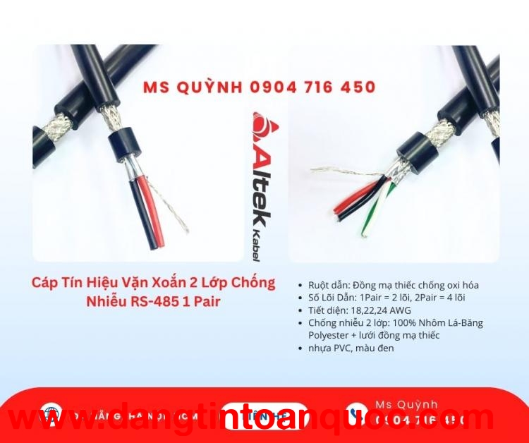 Cáp tín hiệu RS485 24awg,22awg,18awg Altek Kabel