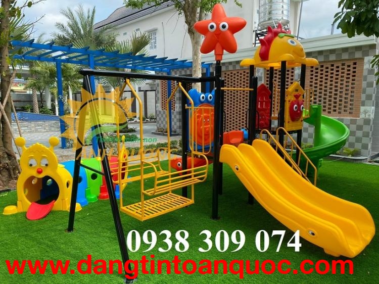 Cầu trượt lnhà khối iên hoàn, cầu trượt liên hoàn xích đu