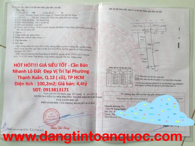 HÓT HÓT!!! GIÁ SIÊU TỐT - Cần Bán Nhanh Lô Đất  Đẹp Vị Trí Tại Quận 12, TP HCM