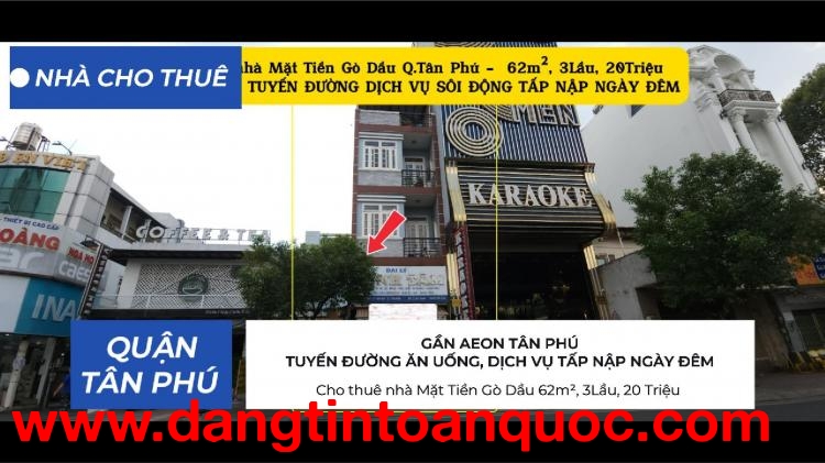 Cho thuê nhà Mặt Tiền Gò Dầu 62m², 3Lầu, 20 Triệu - GẦN AEON