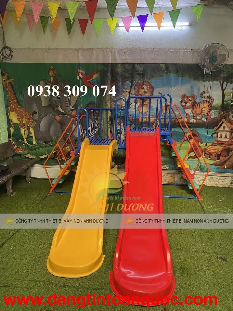 Cầu trượt máng đôi, cầu trượt đôi mầm non 2 máng song song
