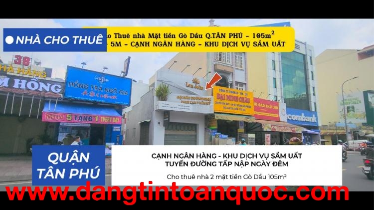 Cho thuê nhà 2 mặt tiền Gò Dầu 105m² -NGANG 5M - KHU DỊCH VỤ SẦM UẤT