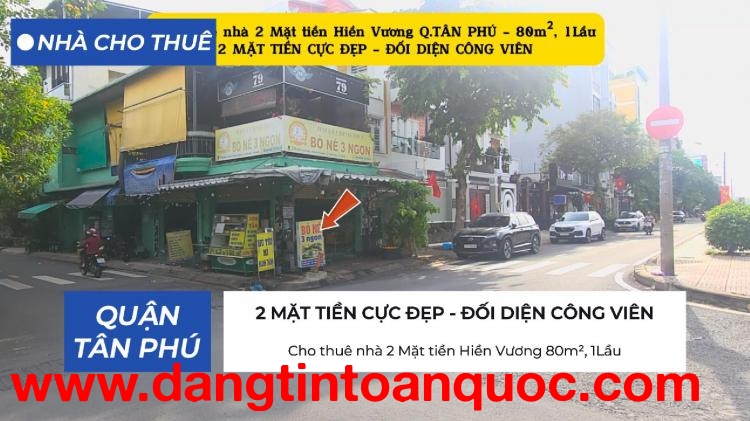 Cho thuê nhà 2 Mặt tiền Hiền Vương 80m²,1Lầu - 20Triệu