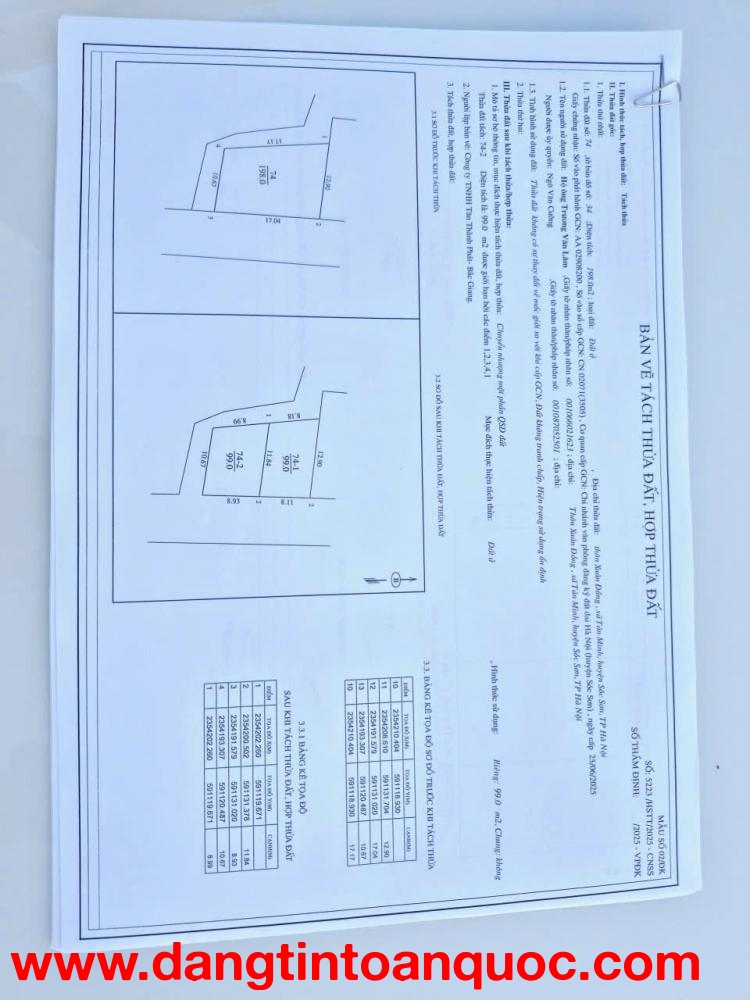 DUY NHẤT CHỈ CÓ 2 LÔ FO DT 99 M KHUÔN THỬA ĐẸP ĐƯỜNG THÔNG RỘNG 5-6 M VỊ TRÍ GIÁ ĐẤT TIỀM NĂNG -- TẠ